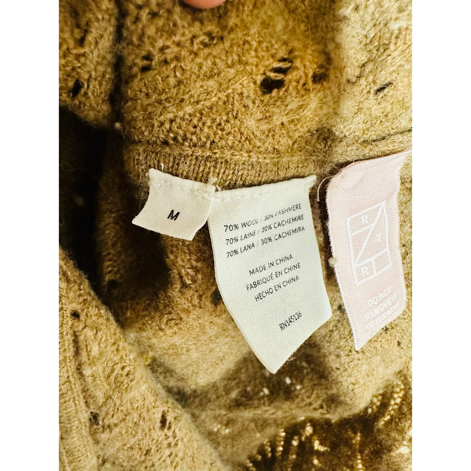 NAADAM Brown Pointelle Wool Cashmere Knit Button Down Sweater size Medium - Image 10