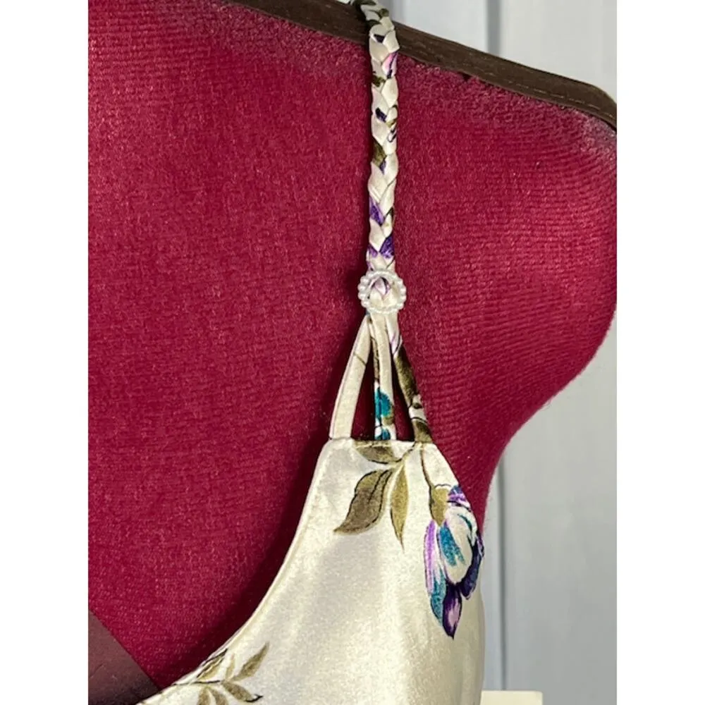 negligee nightgown satin floral purple crimson green NWT - Image 3