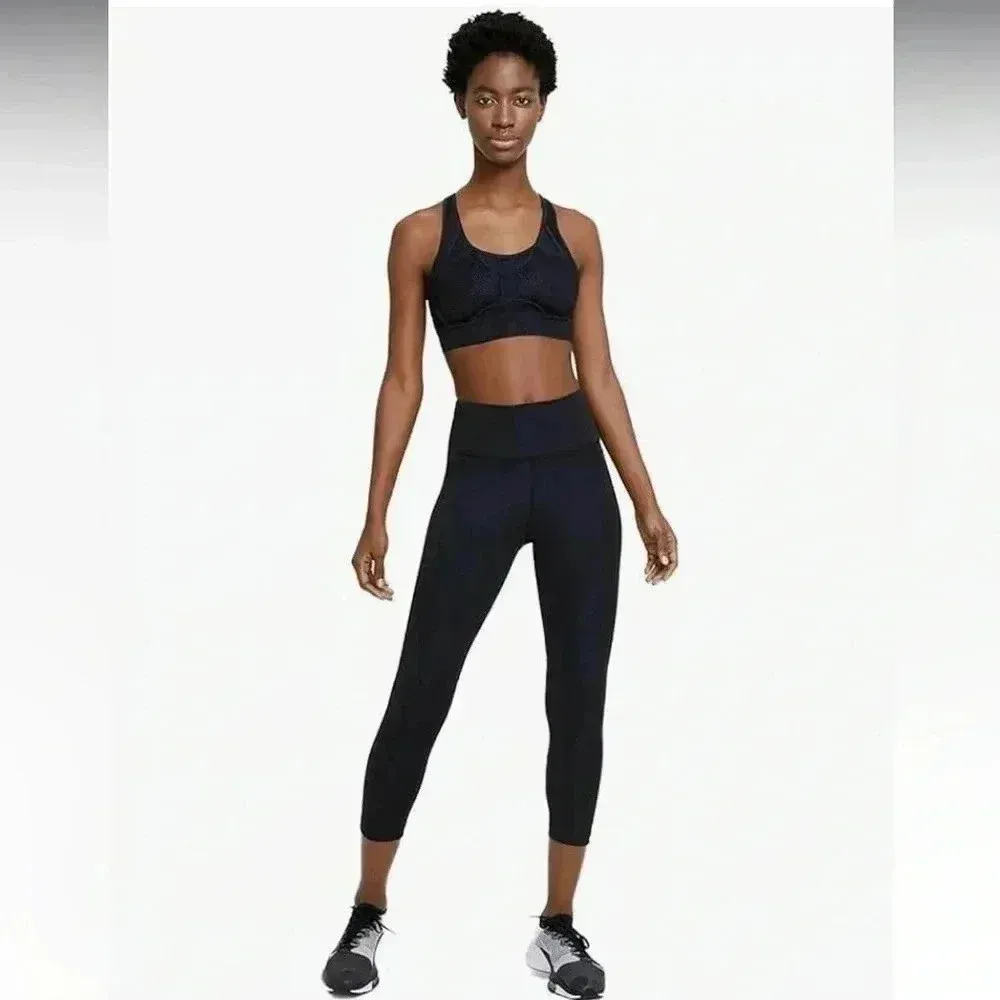 4/$25 Nike Fast Women's XS Mid-Rise Crop Running Leggings CZ9238 010 Black Sz XS - Image 8