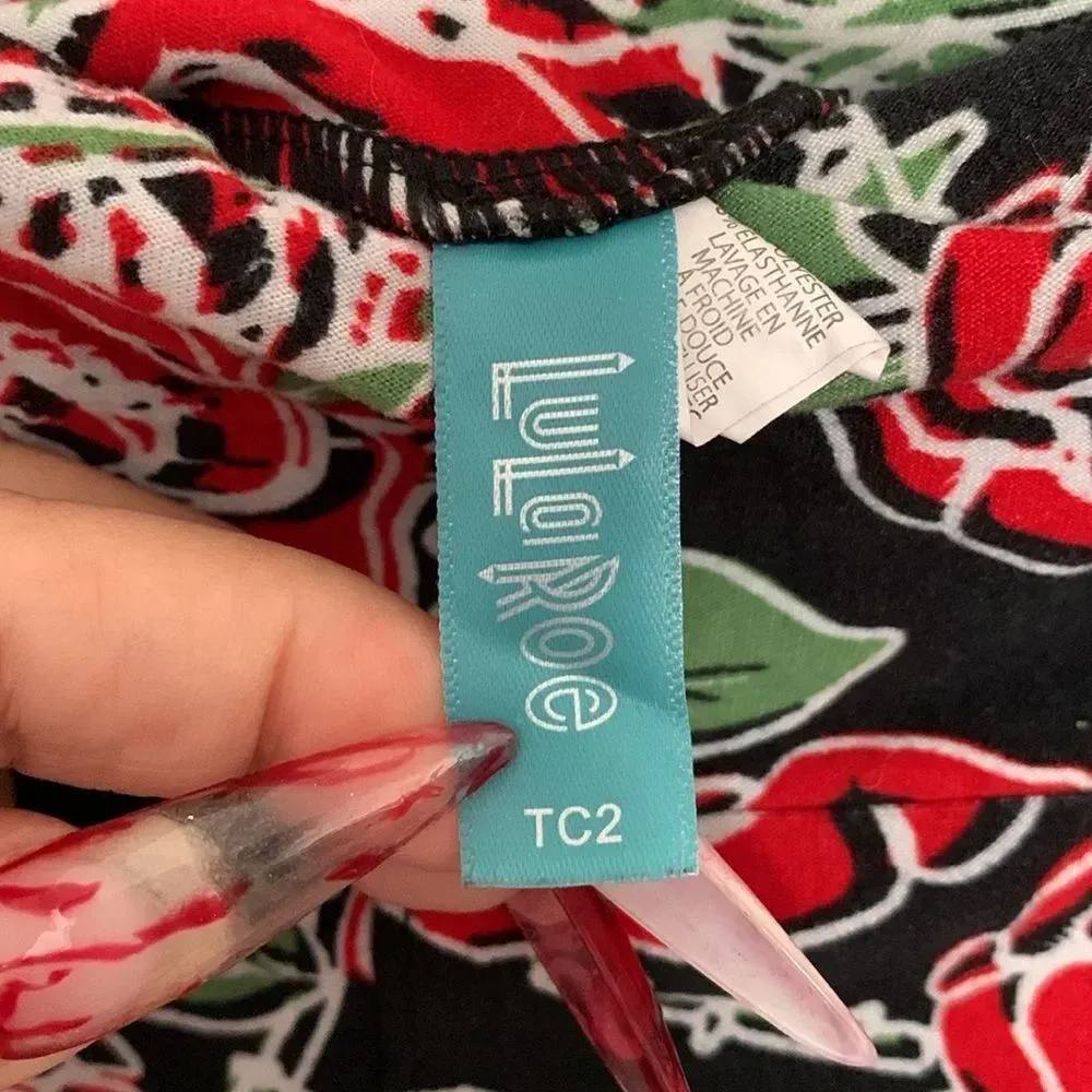 LulaRoe Disney Black Red Rose Print Leggings - Image 3