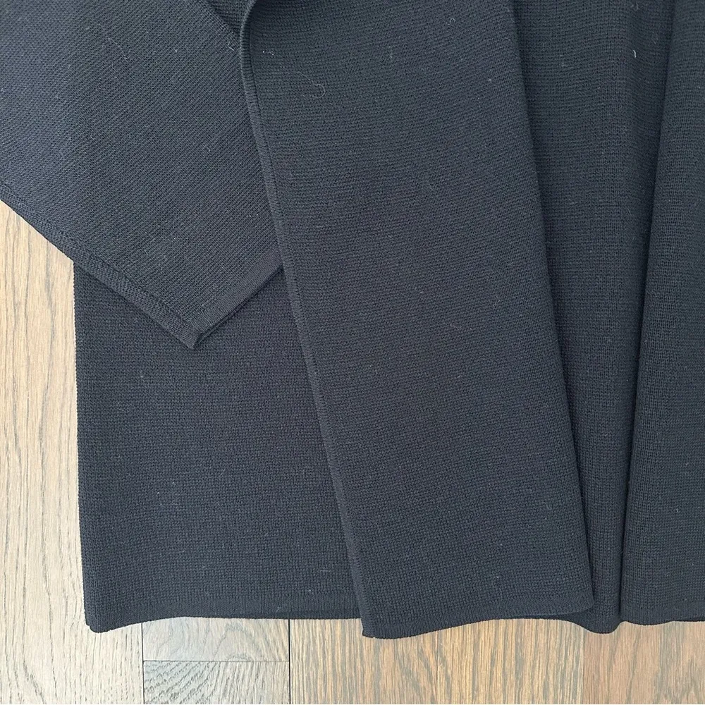 Eileen Fisher 100% Wool Draped Collar Open Front Cardigan Sweater Black Large - Image 5