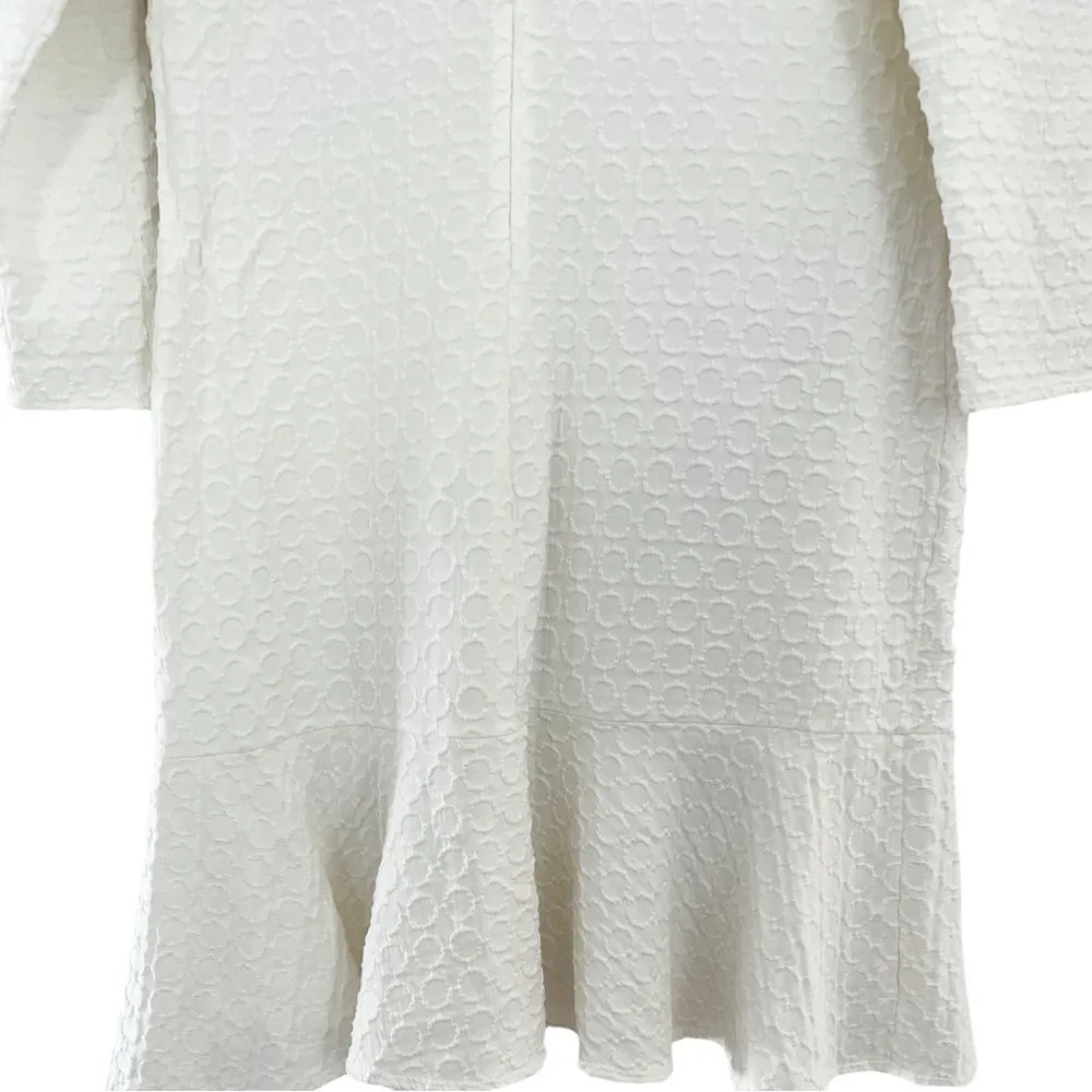 SHOSHANNA Long Sleeve Ruffled Crew Neck Sheath Textured White Dress Sz 12 - Image 4