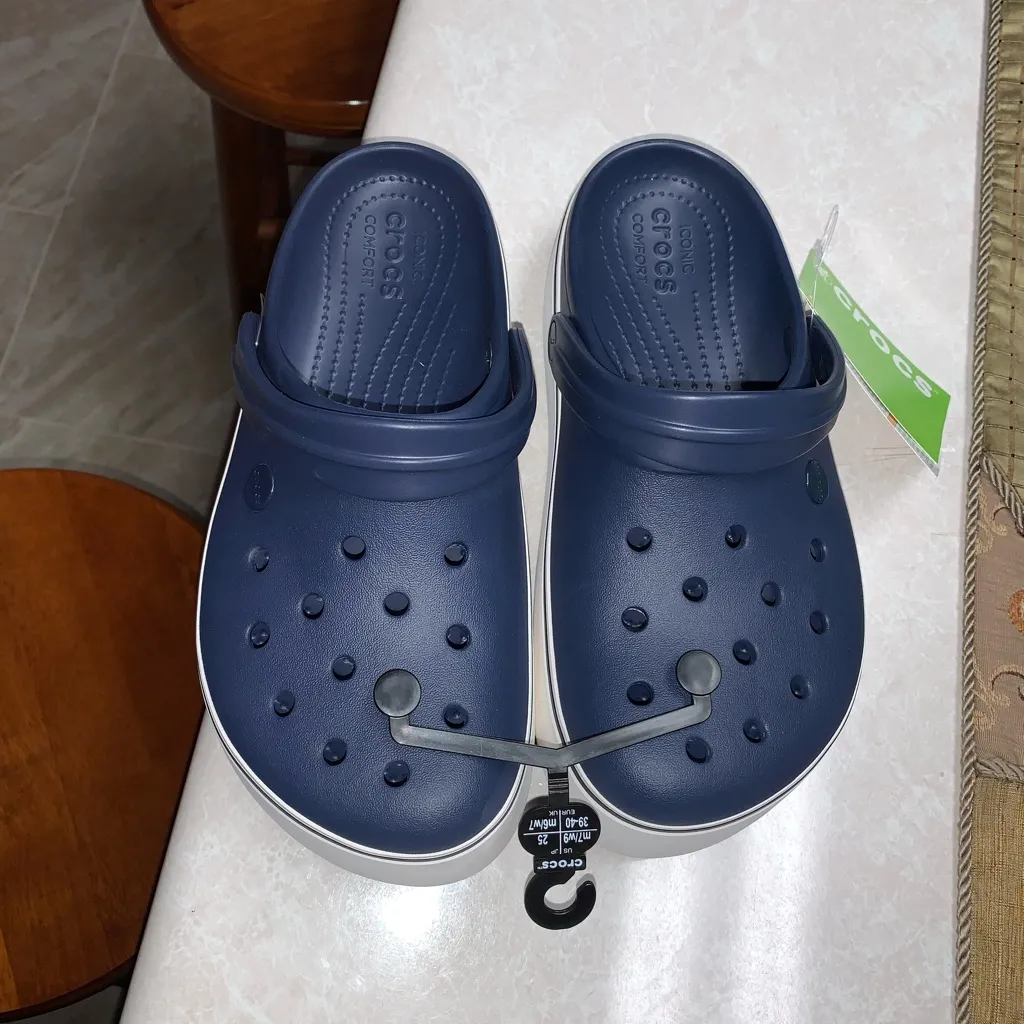 CROCS Navy Mules with White Trim - Image 4
