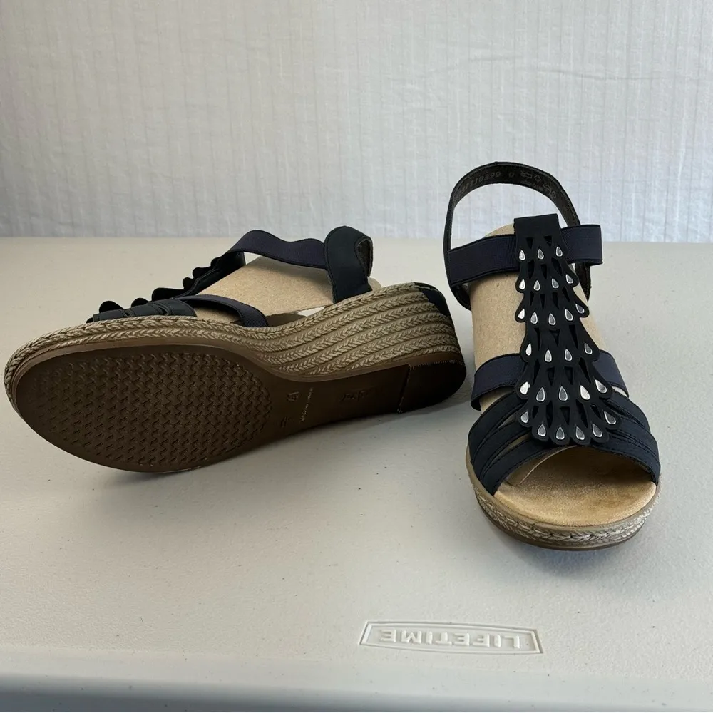 Rieker Wedge Heel Sandals Women’s Size 9.5 EUR 41 Slip On Black - Image 10