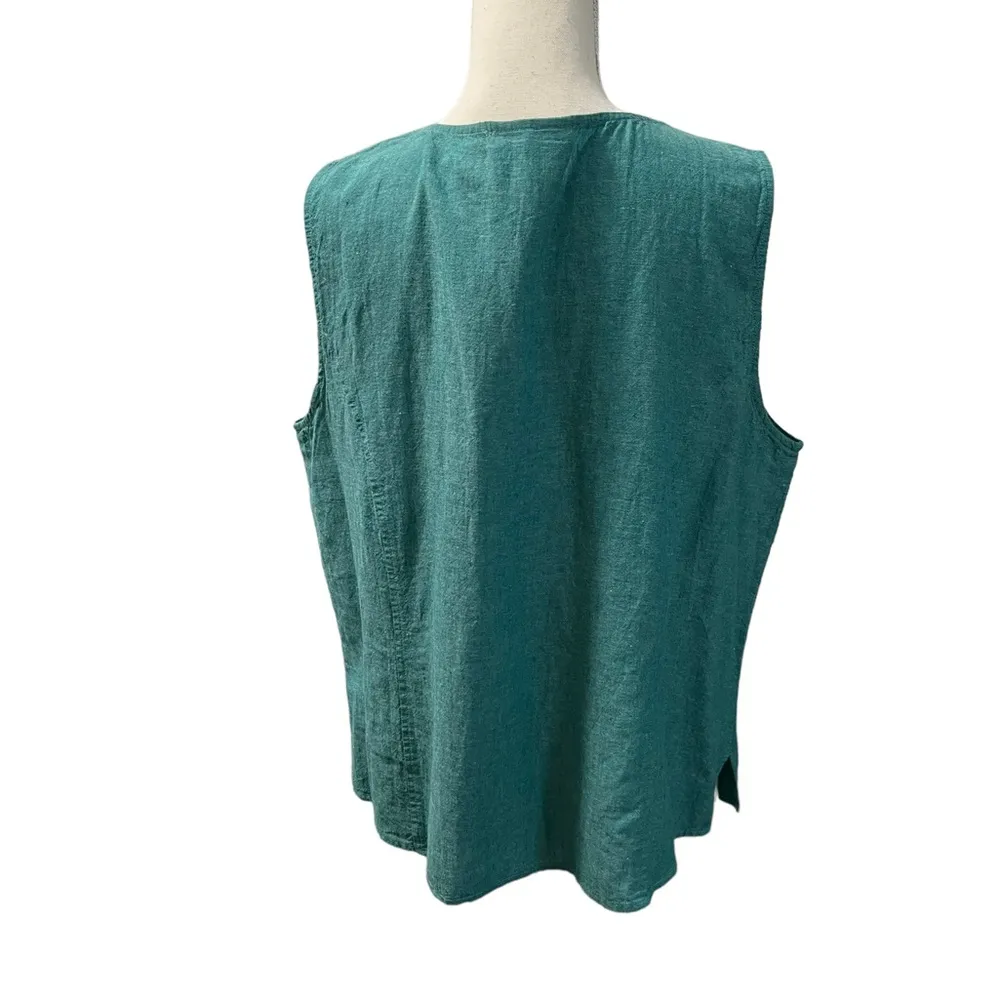 Coldwater Creek Turquoise Linen Blend Sunset Crossdye Jacket & Tank Set NWT Sz L - Image 5