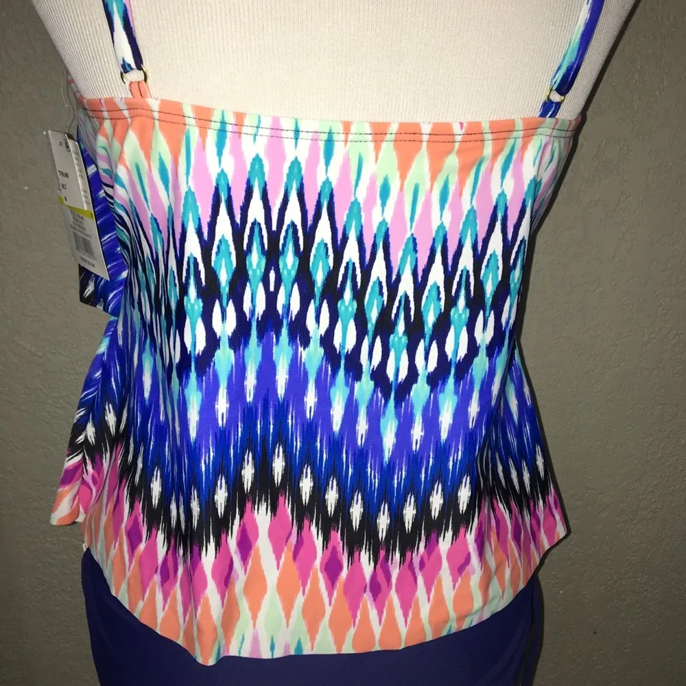 2pcs Set 24th&Ocean Tankini Swim Top Bikini Bottom Blue Size M - Image 5