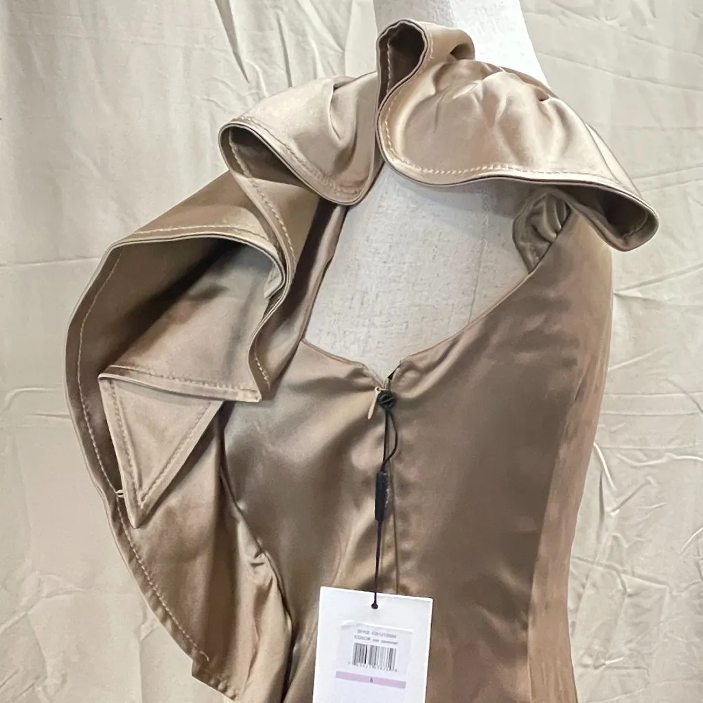 Calvin Klein Gold One Shoulder Ruffle Bodycon Mini Dress Womens Size 6 Glam Hoco - Image 7