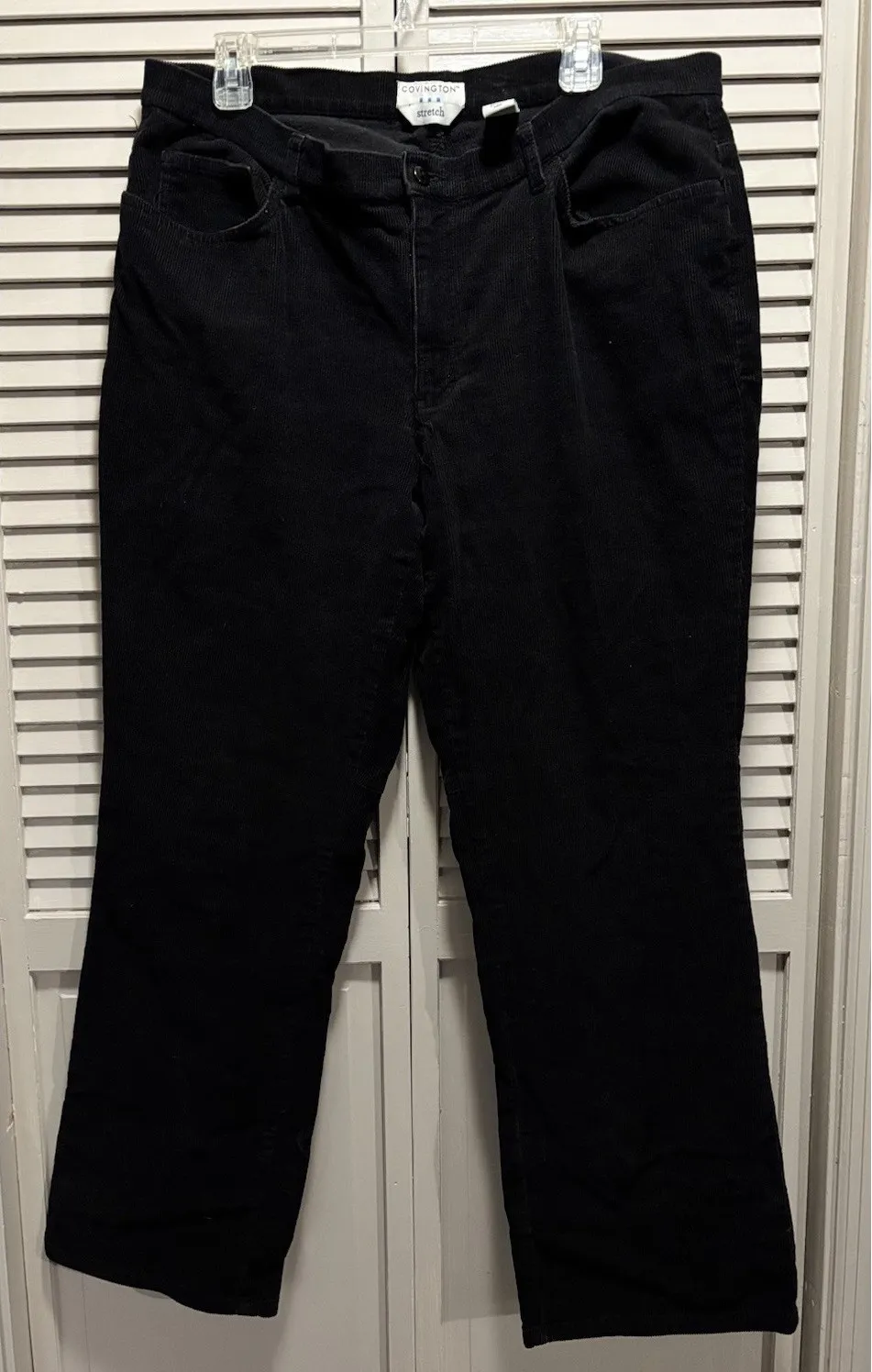 Covington Corduroy Pants Sz 18 Stretch Black Wide Leg Mid Rise Zip Pockets - Image 1