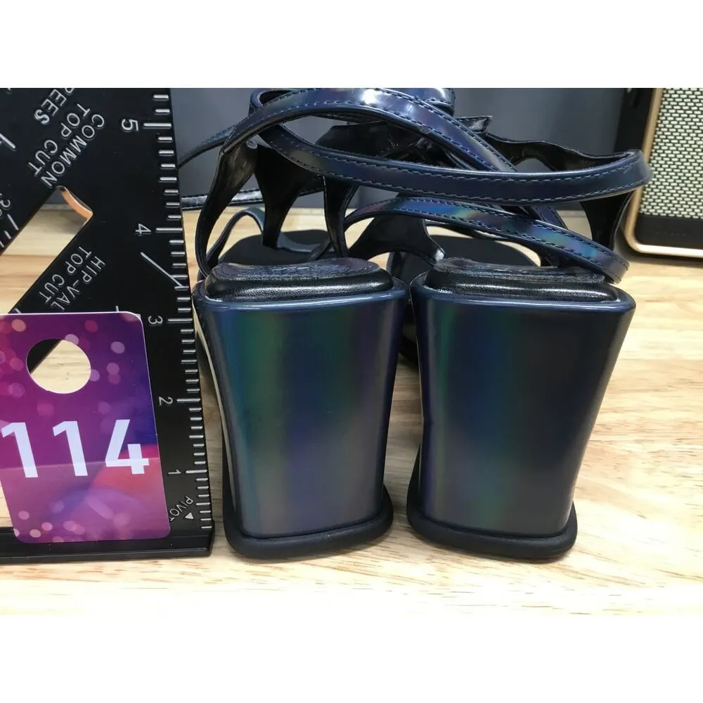 Vince Camuto Fetemee Wedge Sandals Women's 8.5 Blue Leather Buckle Ankle Strap - Image 3