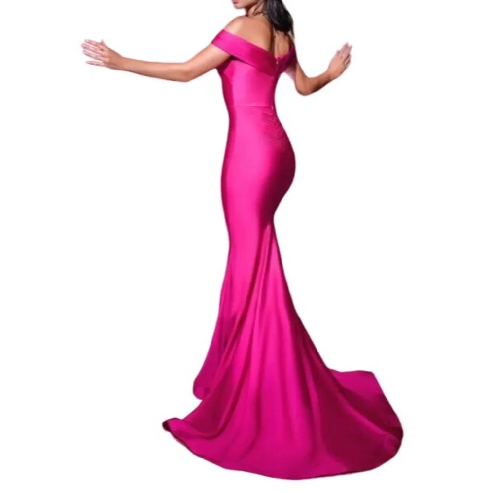 Jessica Angel Off The Shoulder Mermaid Gown 538 Fuchsia Pink Size XS NWT - Image 4