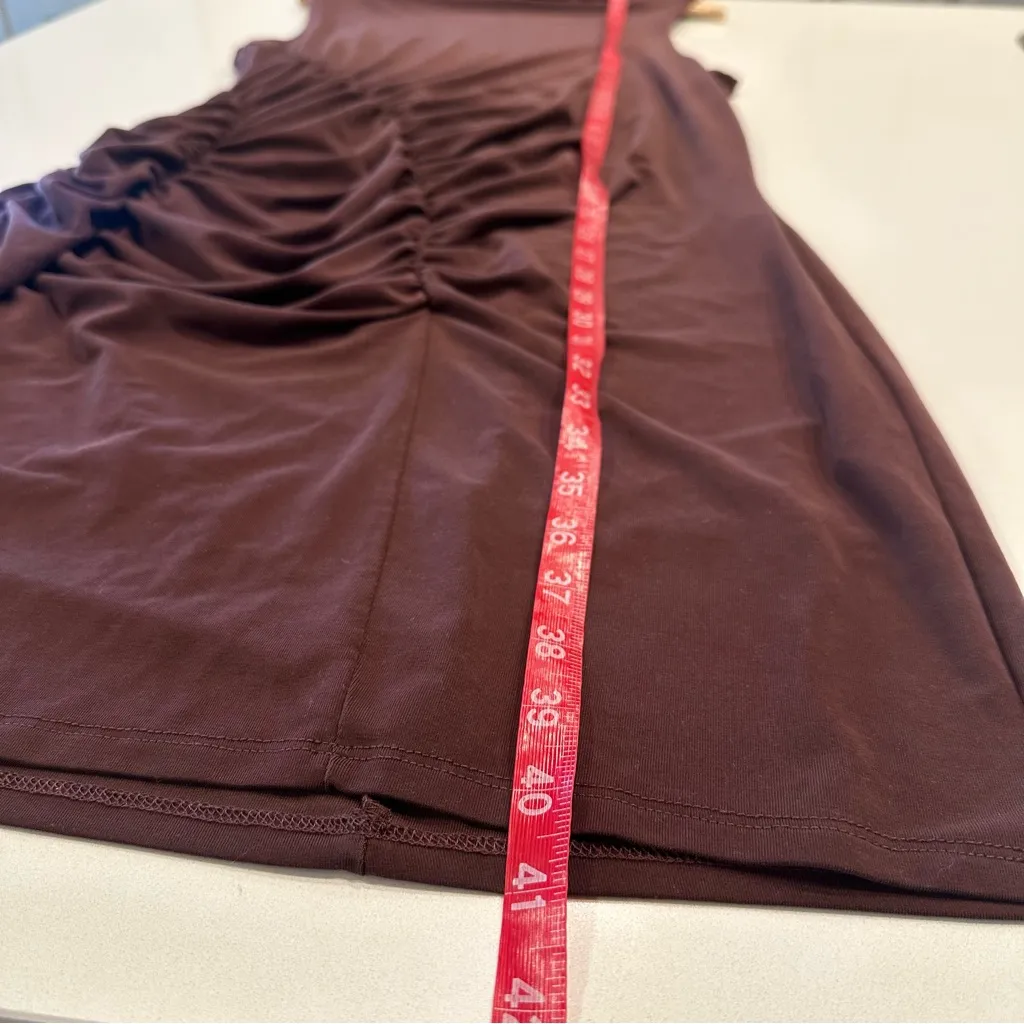 Anthropologie Brown Ruched Mock-Neck‎ Knit Mini Dress Size 2X - Image 5