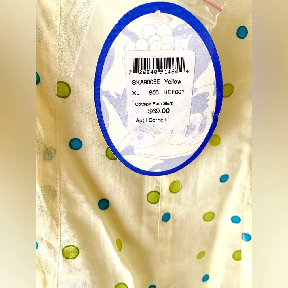 NWT vintage April Cornell “cottage rain” yellow cotton midi skirt Size XL - Image 6