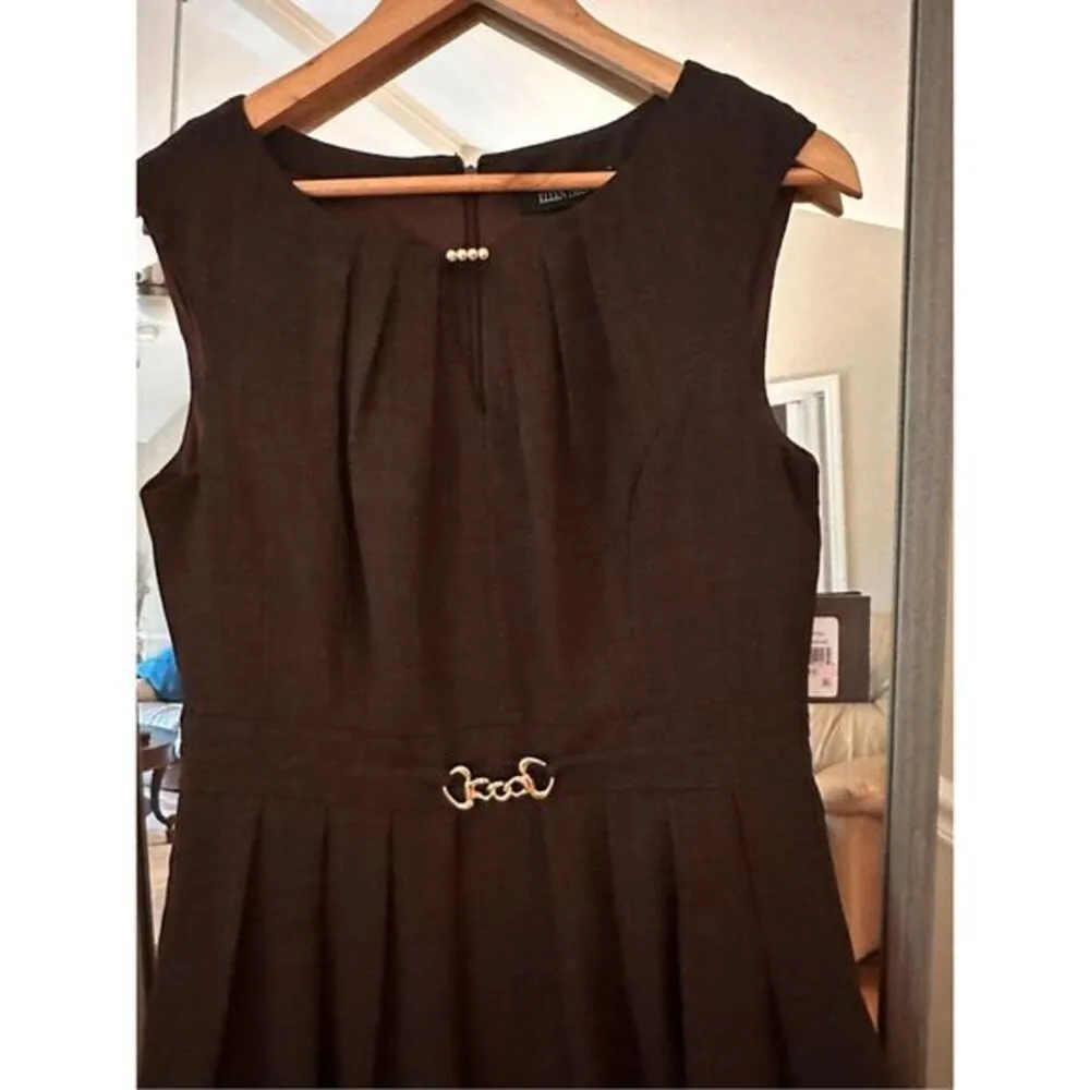 Ellen Tracy Brown Fit and‎ Flare Dress 10 Pleated Belted - Image 3