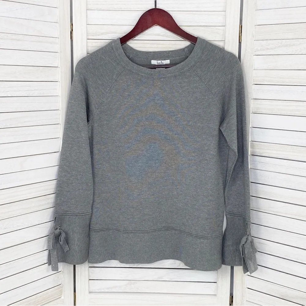 Isela Grey Sweater Split Bell Tie Cuff Tiered Hem Pullover Small Gray - Image 5