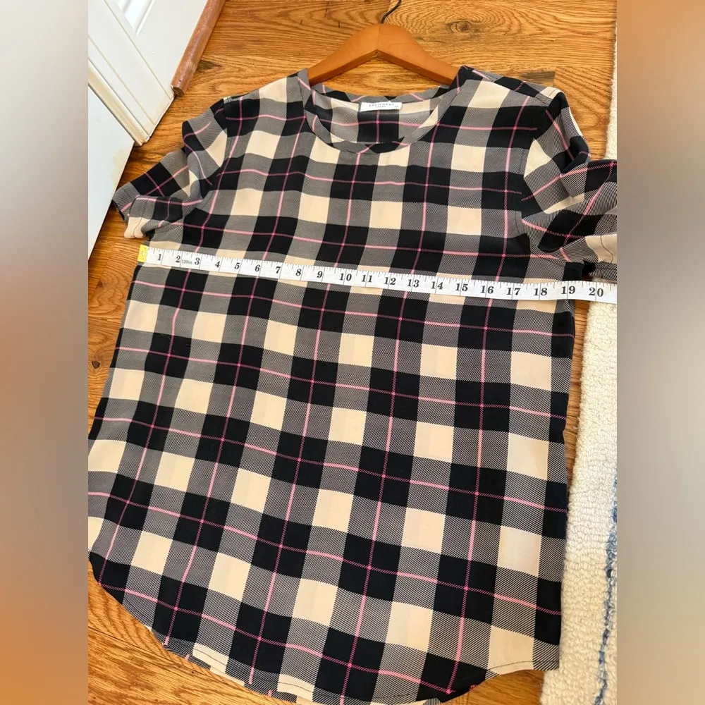 Equipment Femme Women’s Silk Short Sleeve Plaid Blouse Top Size S - Image 7