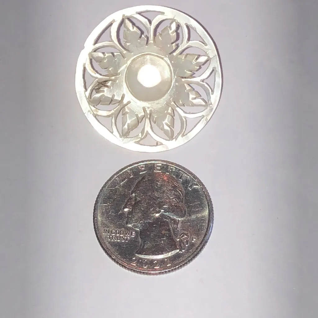 Vintage Mother of Pearl Carved Floral Brooch White - Image 3