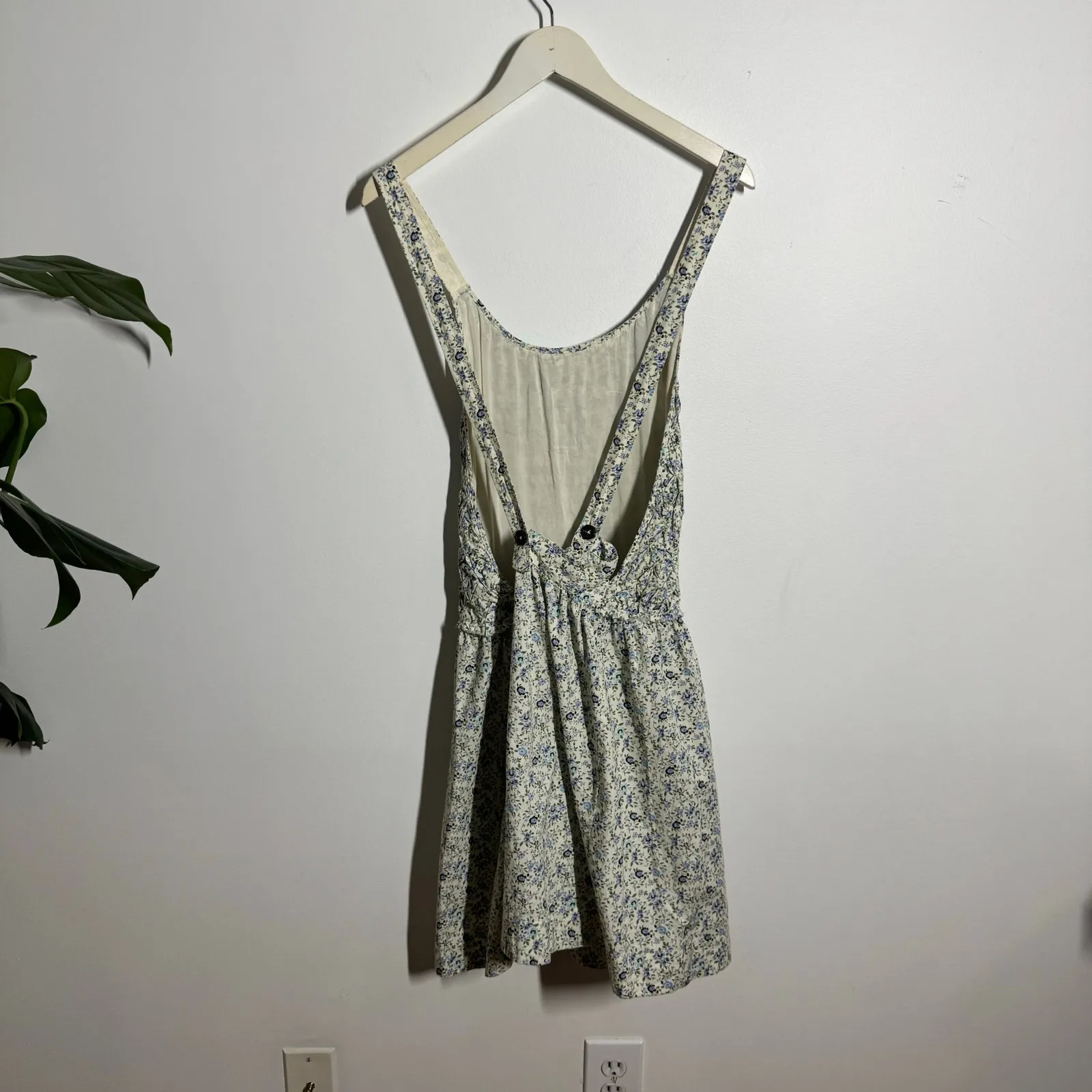 FREE PEOPLE Petunia Pinafore MINI DRESS Tea Combo Floral Women L Cottage Boho - Image 2