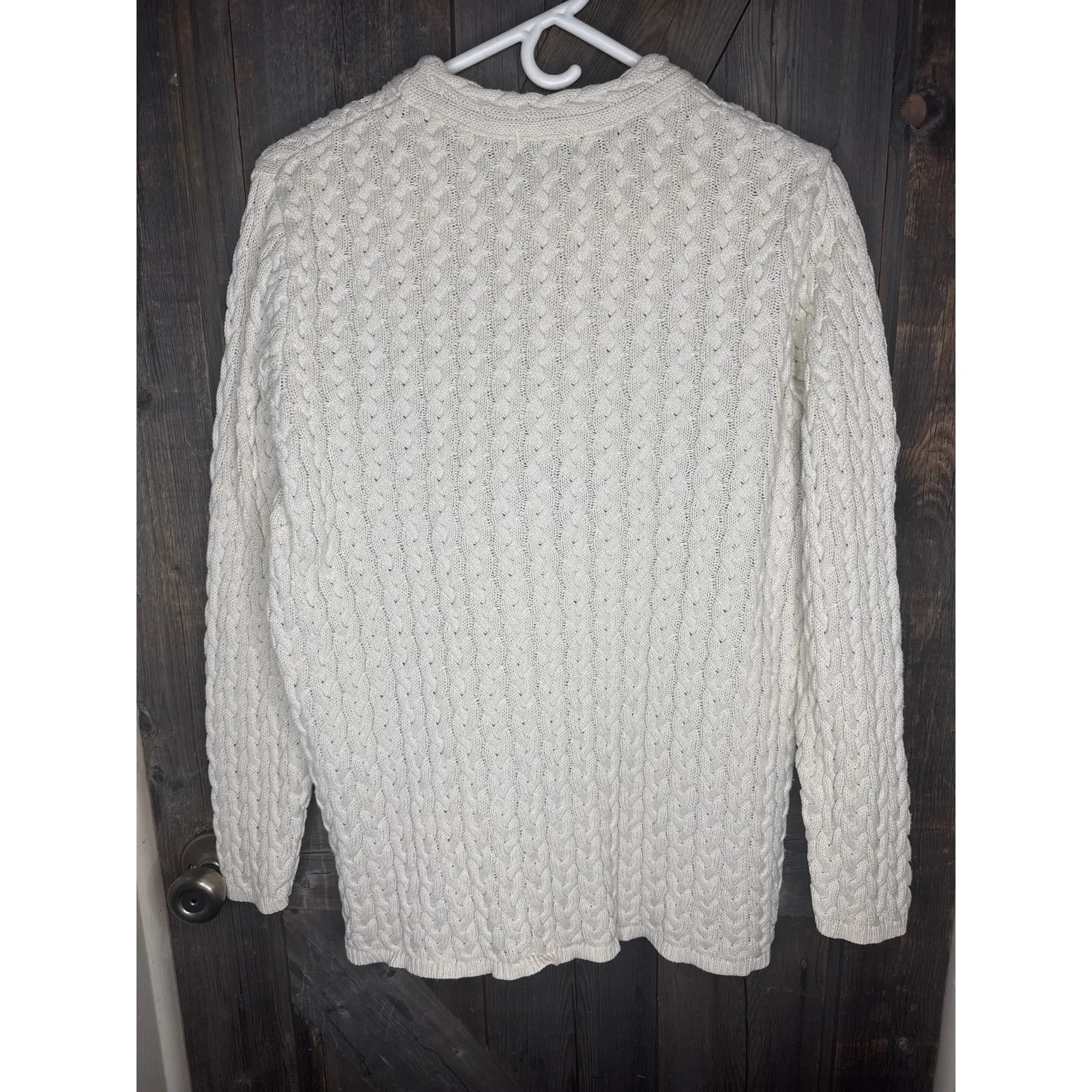 1980s Spiegel Cable Knit Sweater Adult Medium 100% Cotton Cream Classic Pullover - Image 6