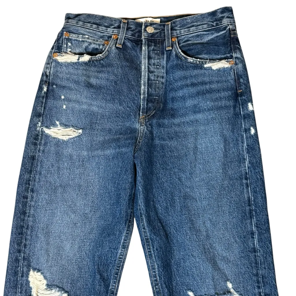 Agolde Womens 90s High Rise Loose Fit Distressed Blue Jeans Size 25 Raw Hem - Image 3