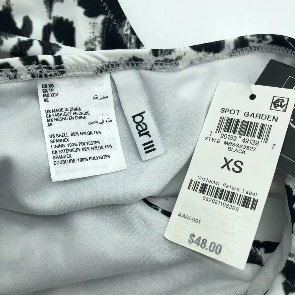 Bar III Spot Garden Shirred Hipster Bikini Bottoms White Black XS - Image 5