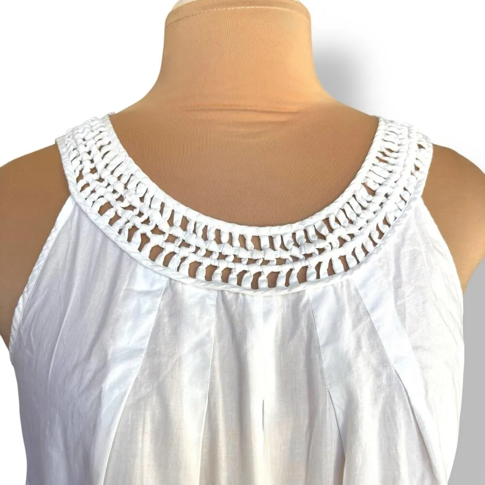 LOFT White Sleeveless Pleated Top Woven Scoop Neckline Medium Cotton Lightweight - Image 3
