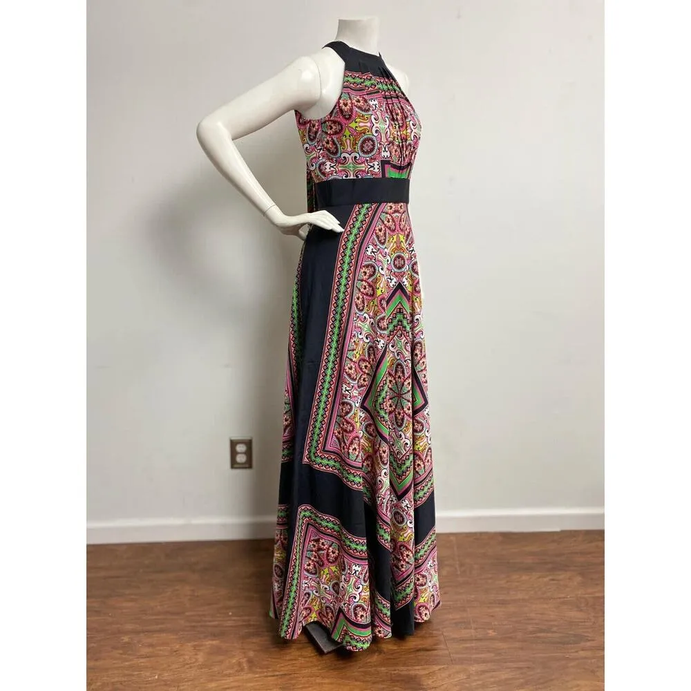 Eliza J Halter Maxi Dress Women's 4 Scarf Print Colorful Lined Long Pink Summer - Image 2
