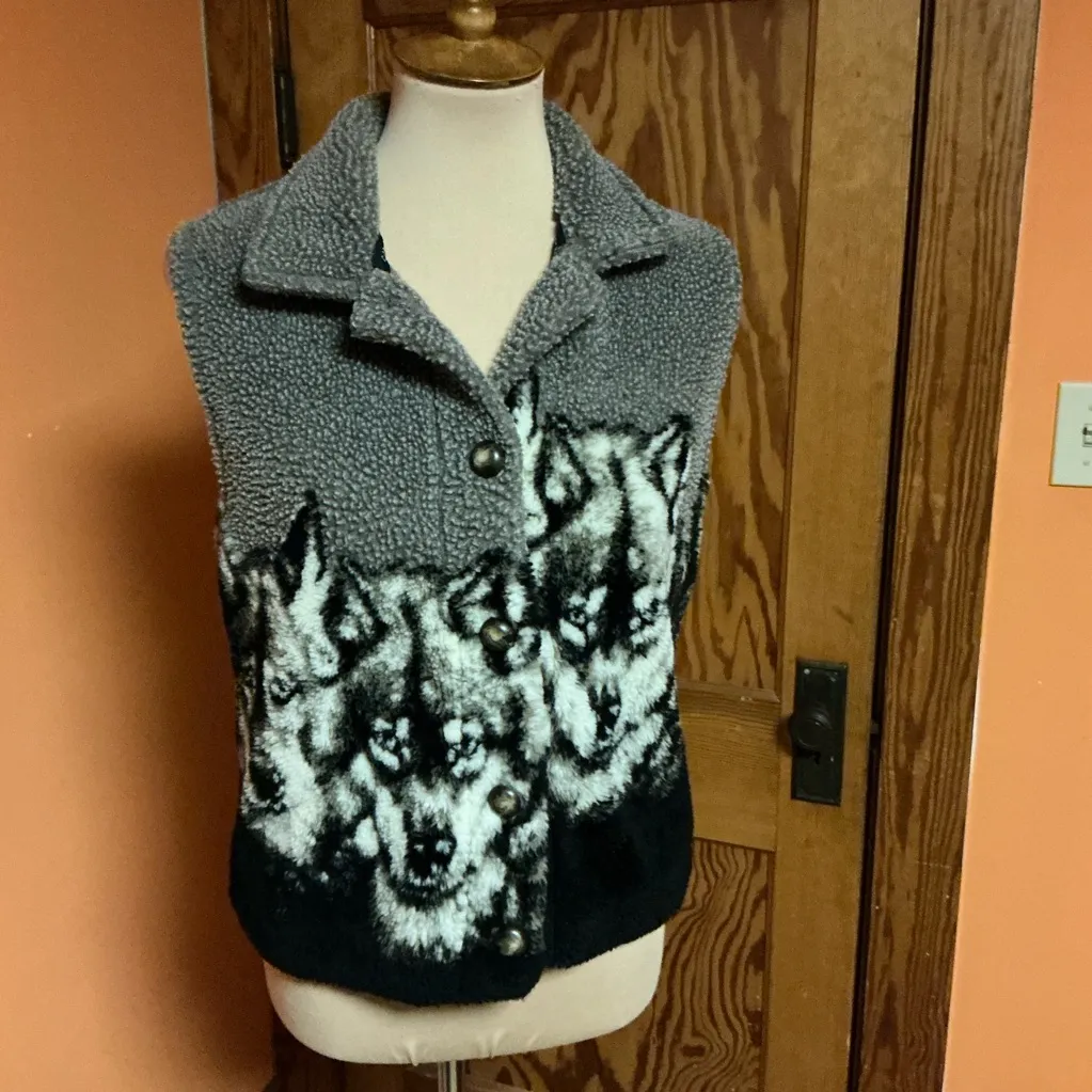 90s Vintage County Clothing Co Wolf Fleece Vest | Graphic Animal Vest - Image 10
