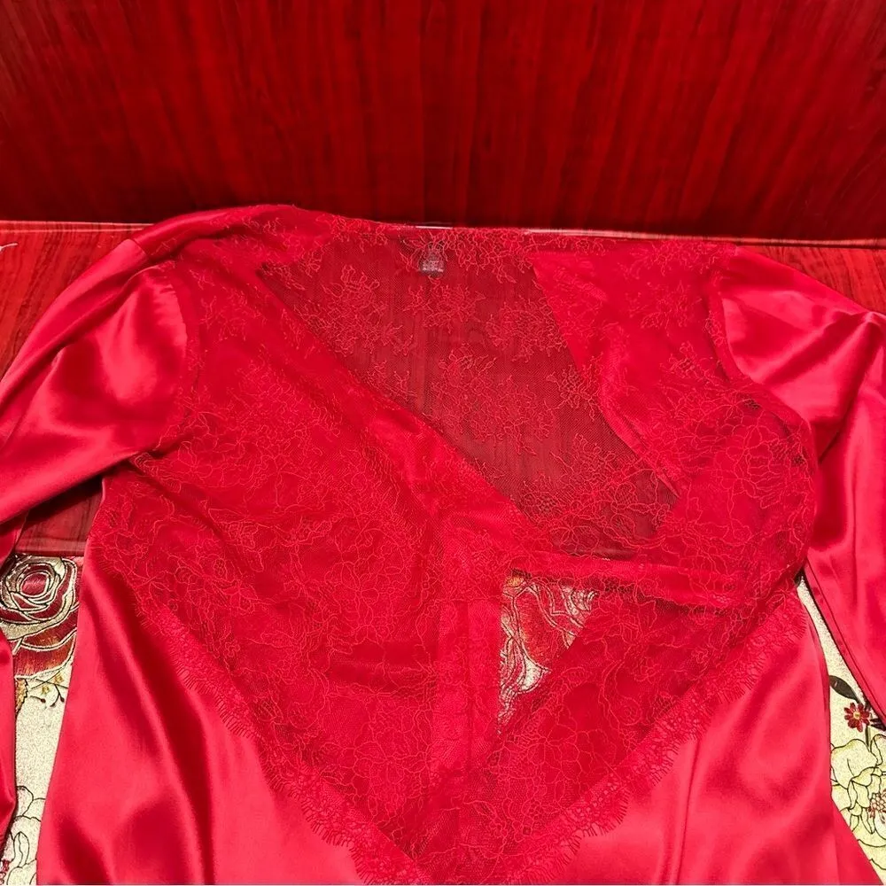 Victorias Secret Red satin robe kimono M/L - Image 9