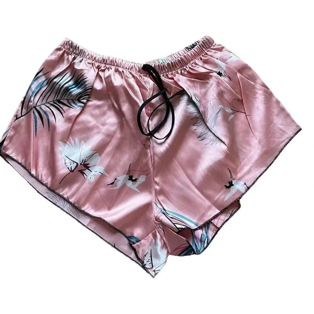 Bohemian Retro Plant Print Pajama Set, V Neck Cami Top & Short SZ S # 1634 Pink - Image 8