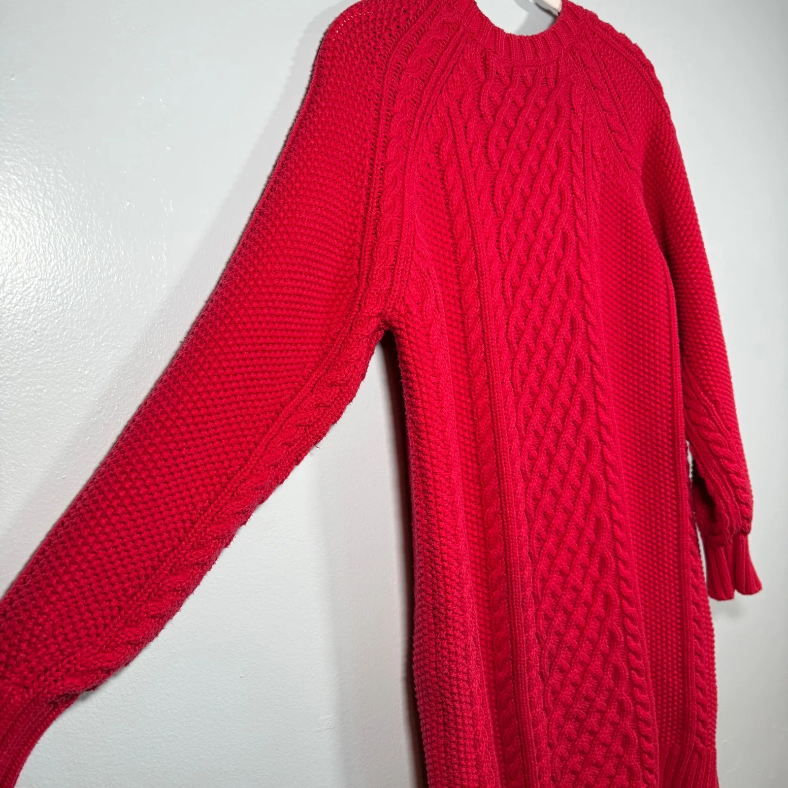 Lands’ End Cable Knit Sweater Dress Red Long Sleeve M 10/12 Winter Cozy Holiday - Image 3