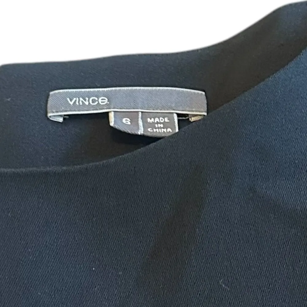 Vince Black Shift Dress w/ Leather Trim Crew Neck 3/4 Sleeves Size 6 Women's - Image 13