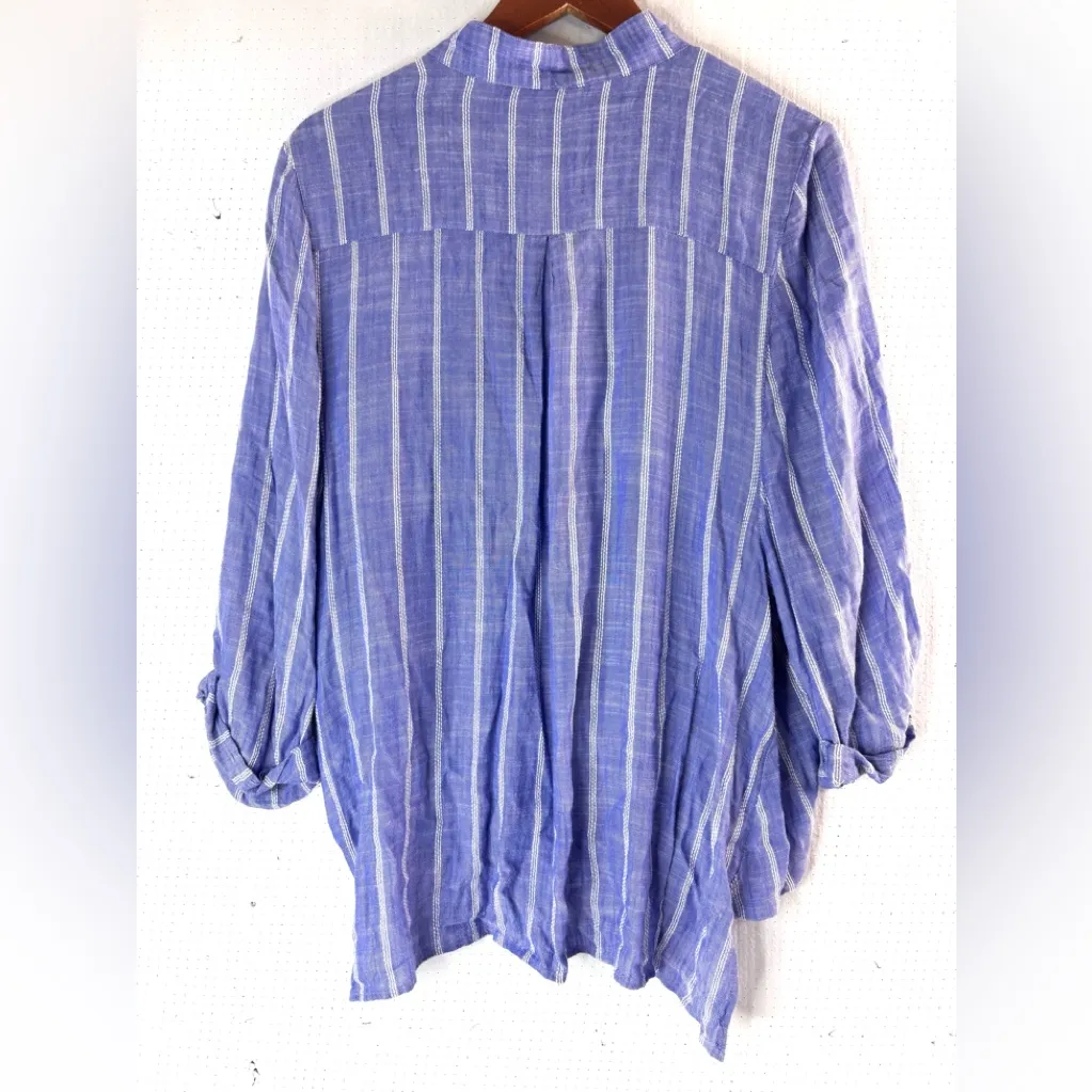 Elan M Casual Blue Striped Loose Fit Blouse Top - Image 2