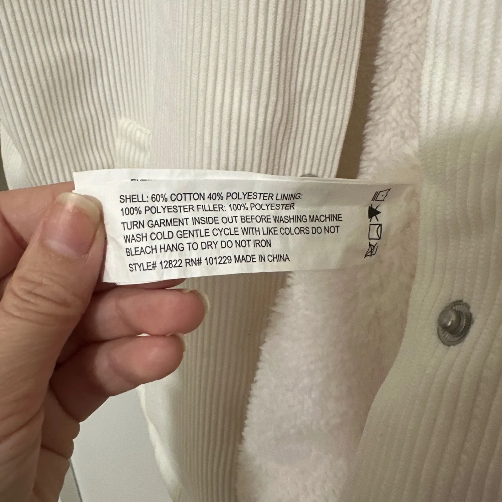 26 INTERNATIONAL | White Corduroy Outdoor Sherpa Lined Shacket Jacket, Size L Size L - Image 5