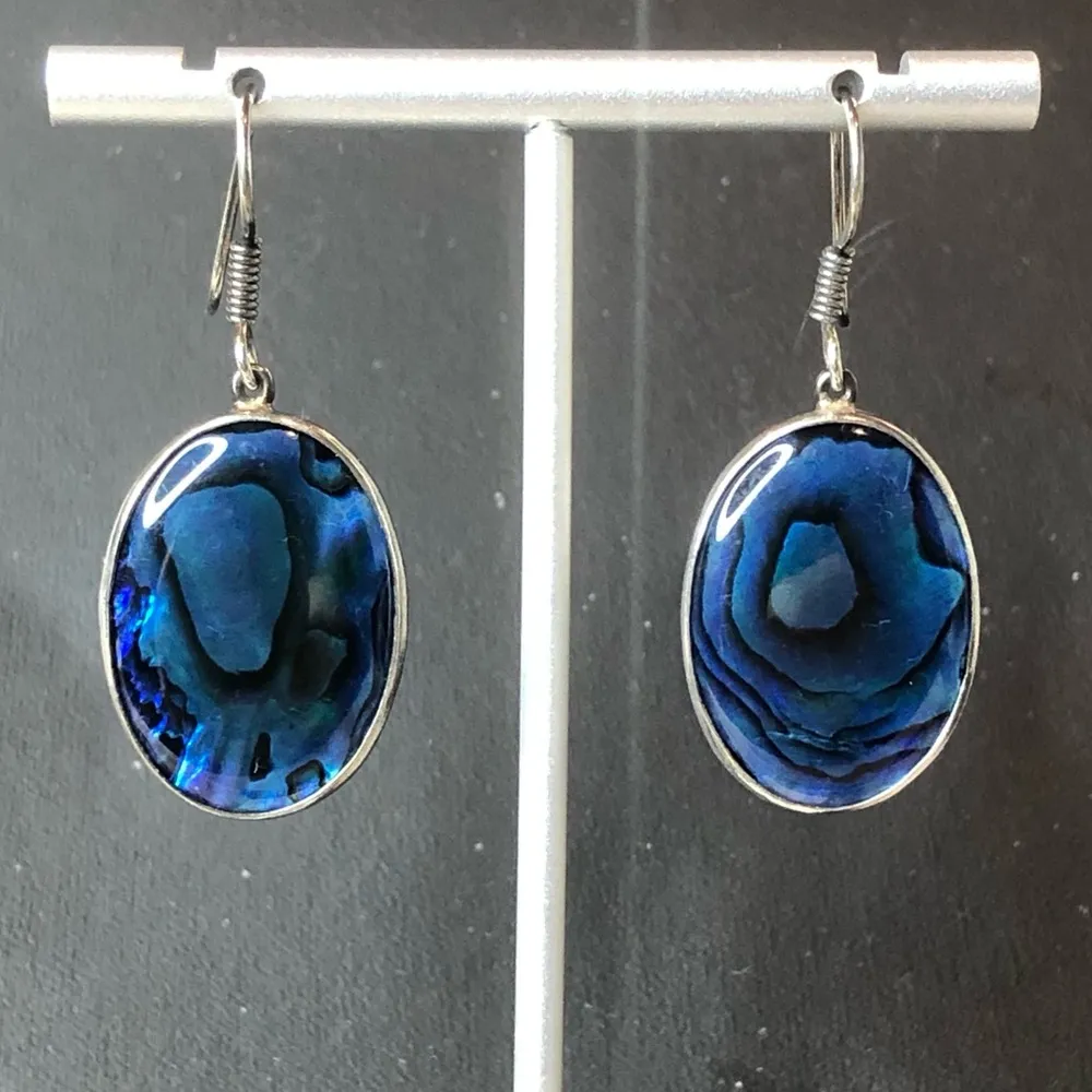 CHARLES ALBERT Fine Sterling Silver Blue Abalone Cabochon French Wire Earrings - Image 14