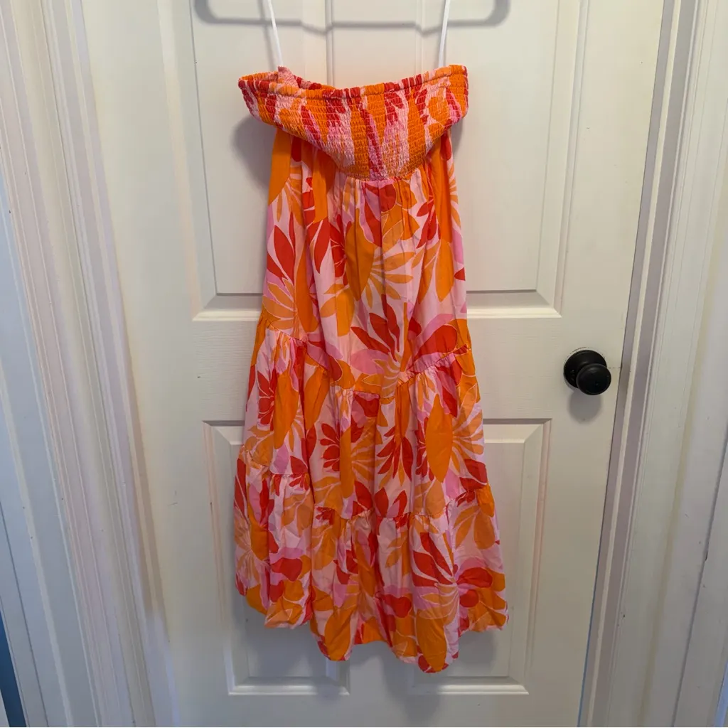 Abel the Label Anthropologie Floral Strapless Midi Tiered Midi Dress Medium - Image 4