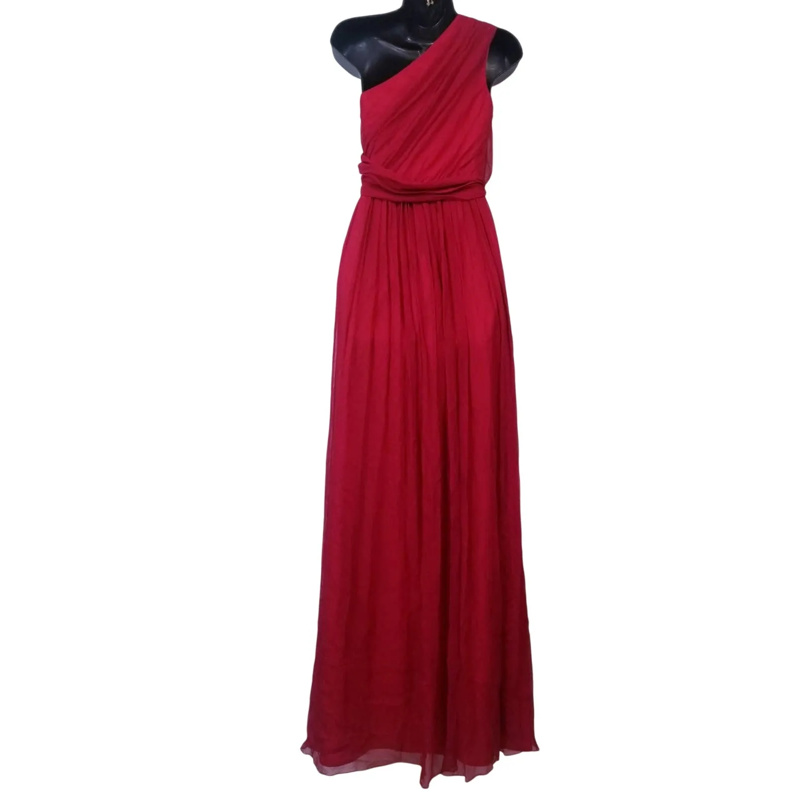 Jay Godfrey 100% Silk Red Chiffon One Shoulder Long Gown - Image 2