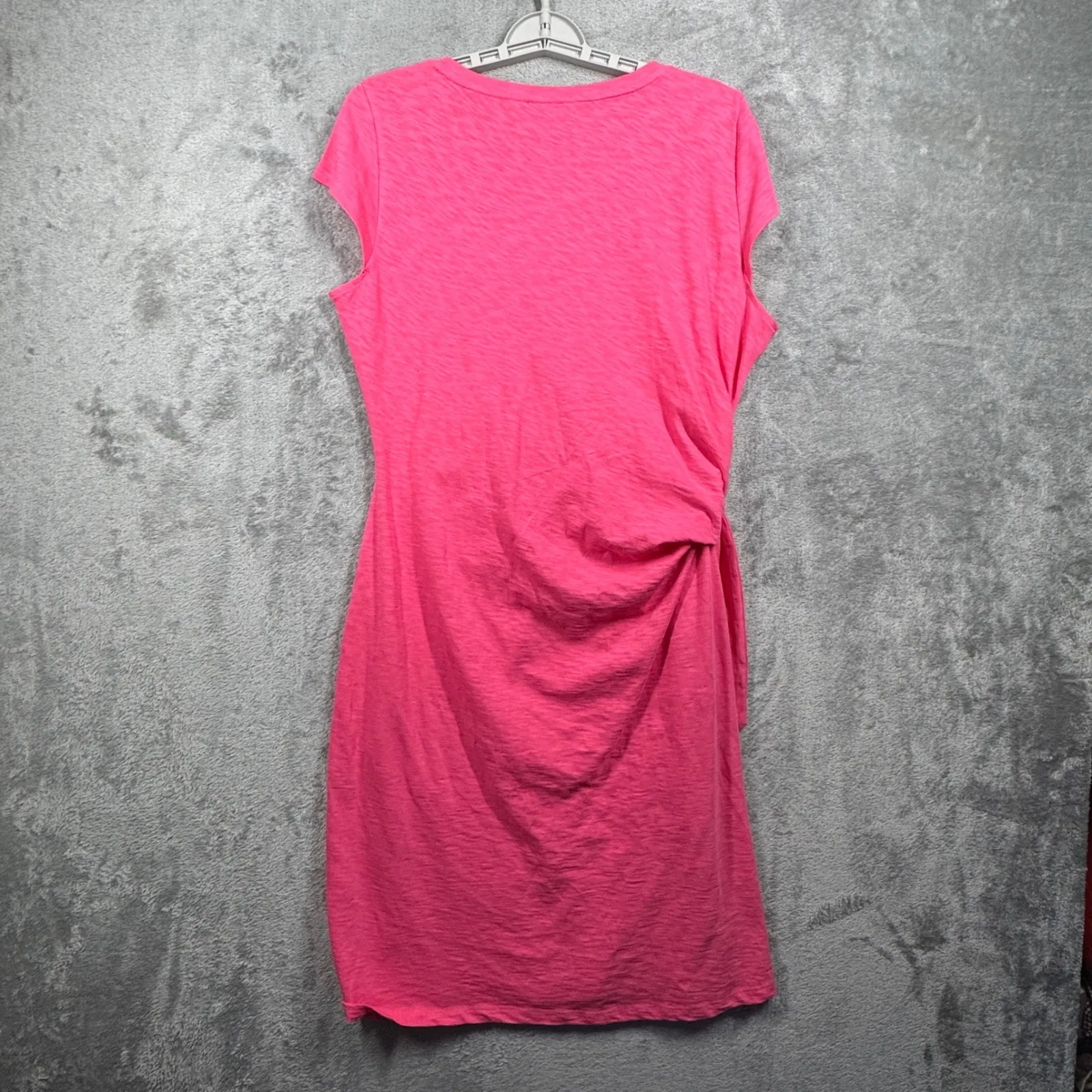 Talbots Dress Medium Tie Waist Hot Pink Cotton Knit Cap Sleeve Casual Resort - Image 3