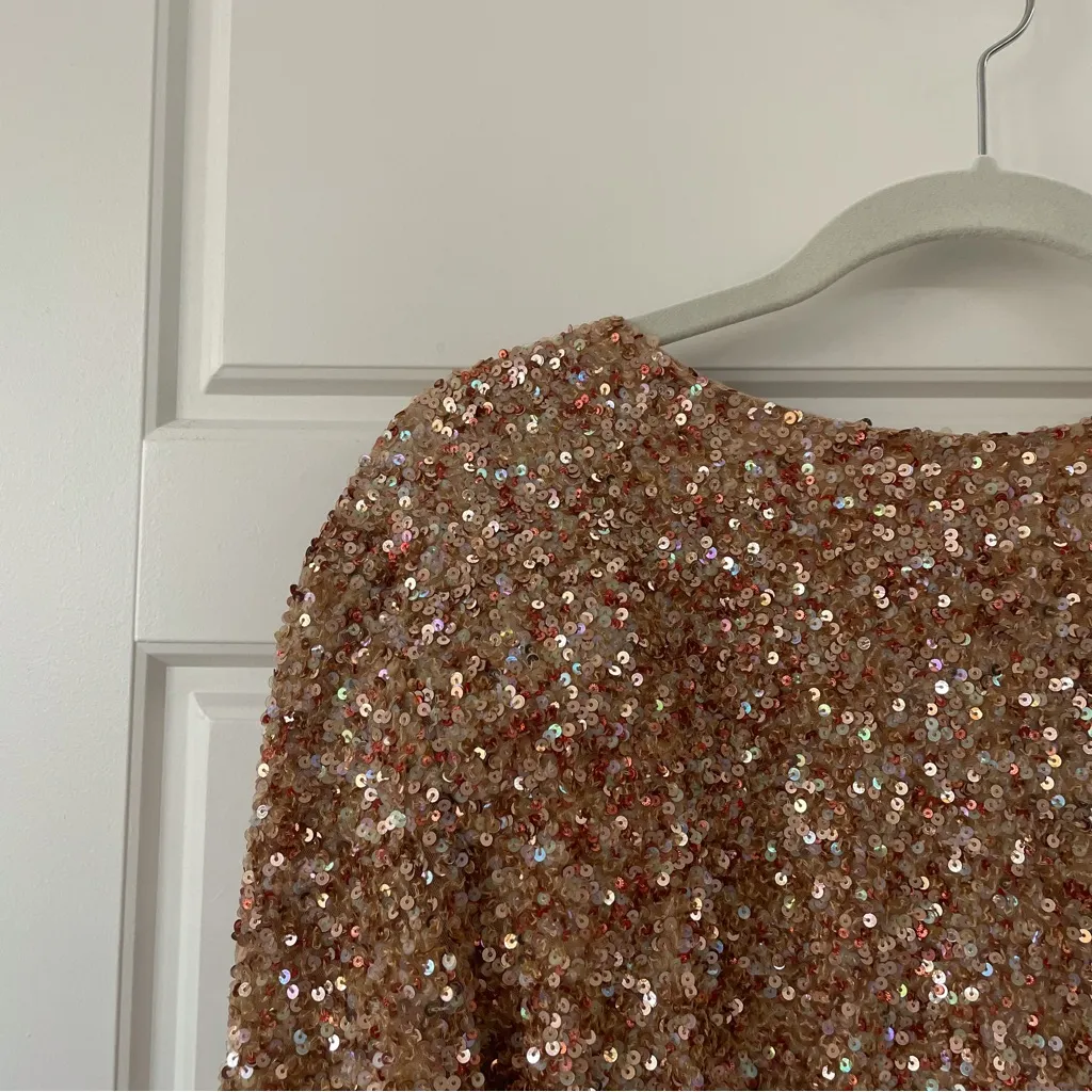 NEW Retrofete Nikki Dress Bronze Sequin Brown Size L - Image 9