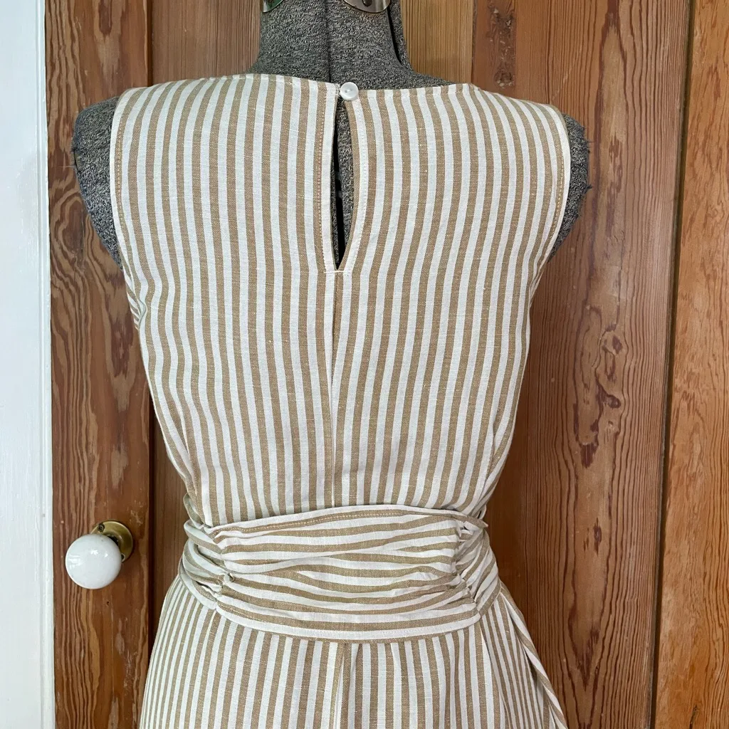 Ann Taylor Linen Blend Neutral Stripe Tie Waist Dress Small Petite 💛🍄 - Image 7