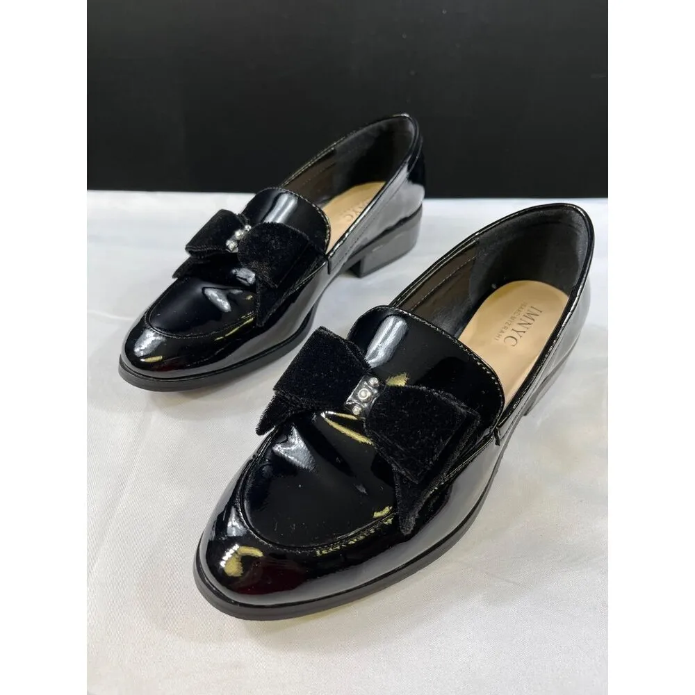 Isaac Mizrahi Womens Black Patent Leather Loafers With Velvet Bow Size 7 SKU 730 - Image 3