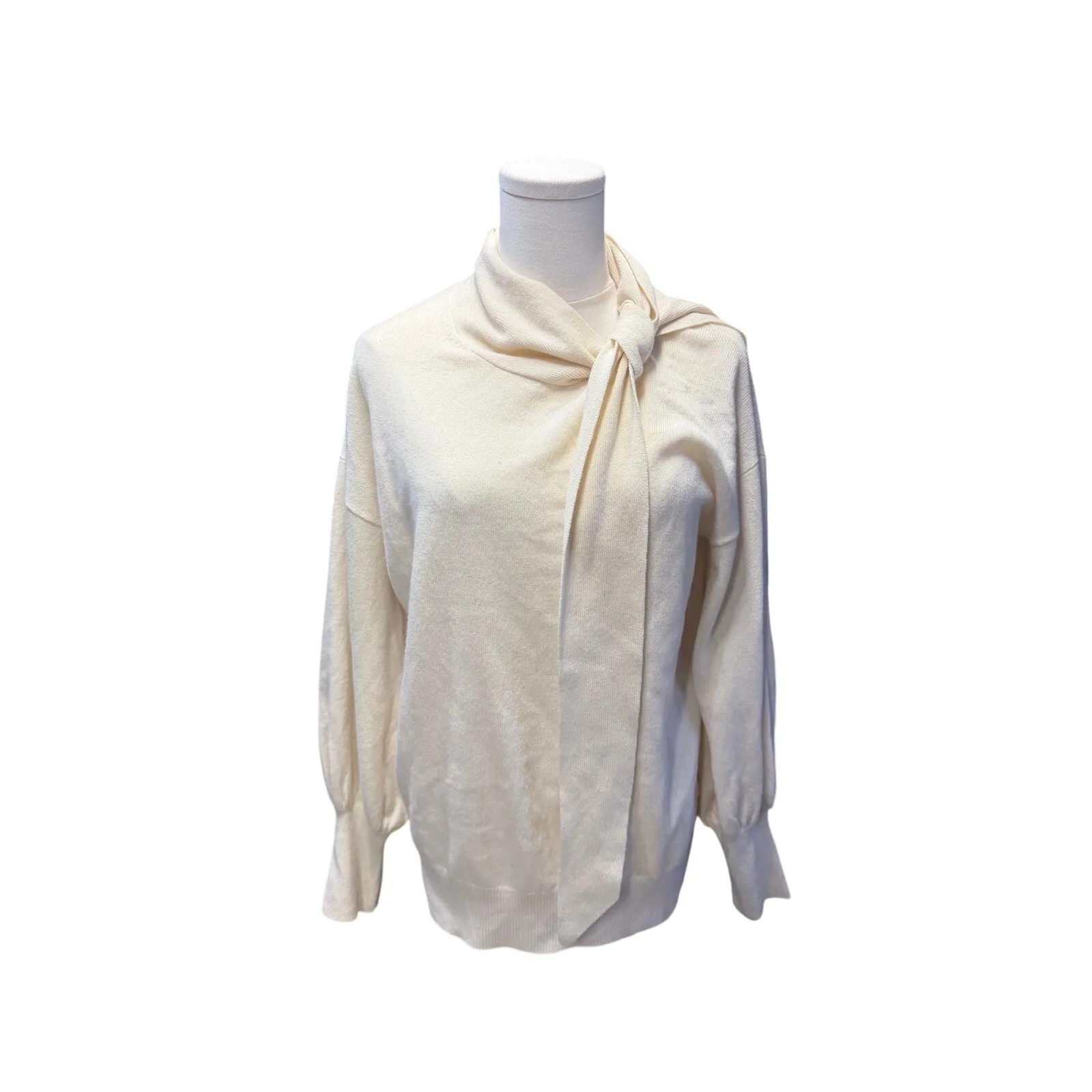 Ann Mashburn Cashmere Tie-Neck Sweater – Cream - Image 2