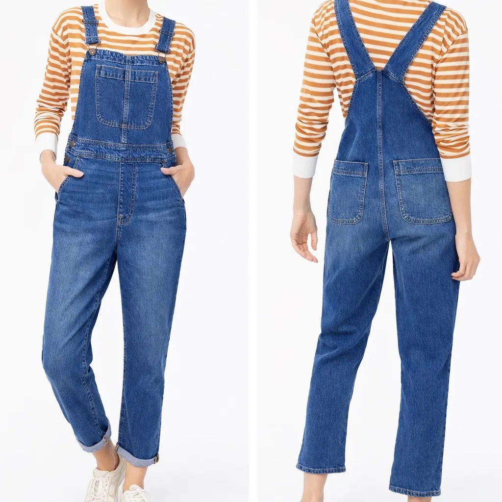 J. Crew Dark Wash Denim Straight Leg Overalls Size XL - Image 2