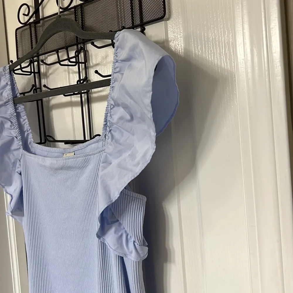 BRAND NEW  Mixed Media Ruffle Sleeve Ribbed Top Size XL - Image 4