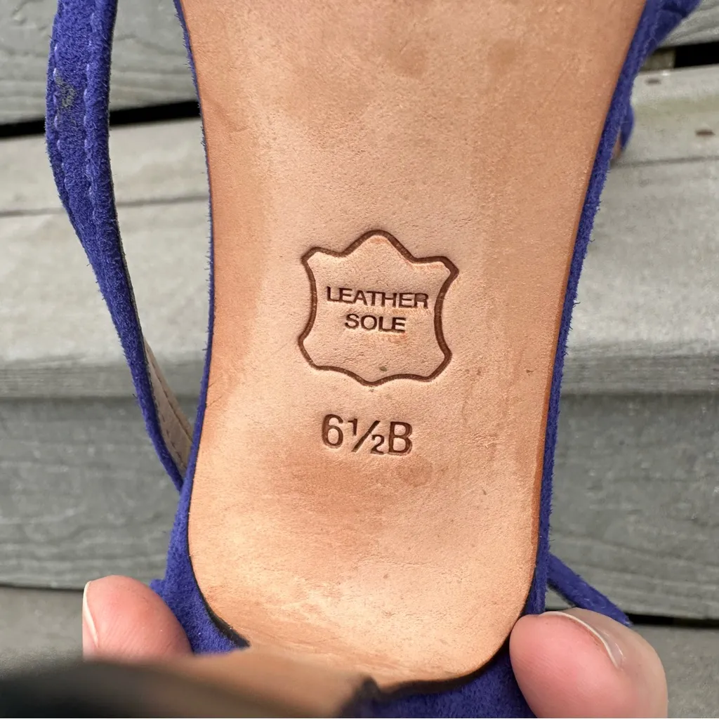 Talbots Lusia Leather/Suede 6.5B Radiant Sapphire Criss Cross Buckle Strap Heels - Image 6