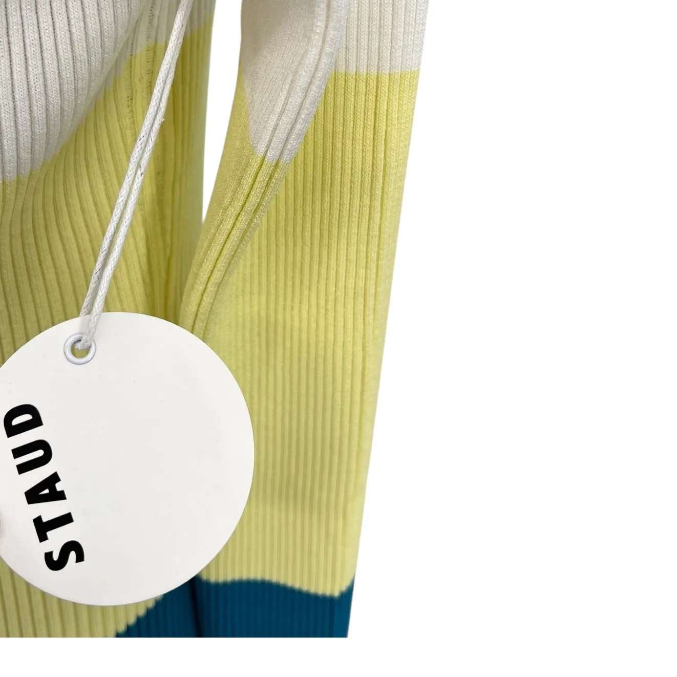 Staud Shoko Sweater Dress Midi Maxi Cardigan Pacific Stripe White Blue Size XL - Image 12