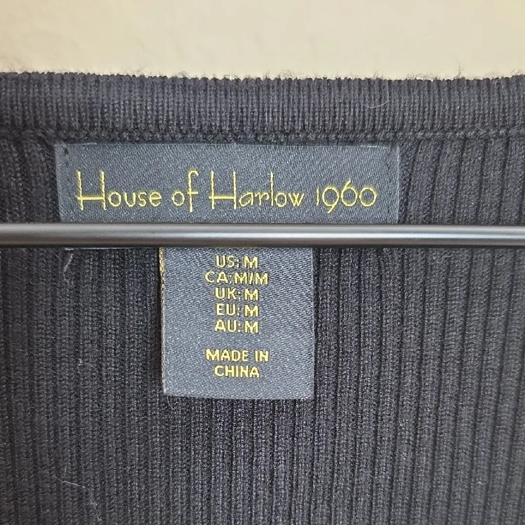 House of Harlow Bodysuit Ribbed Knit Long Sleeve Black Medium - Image 2