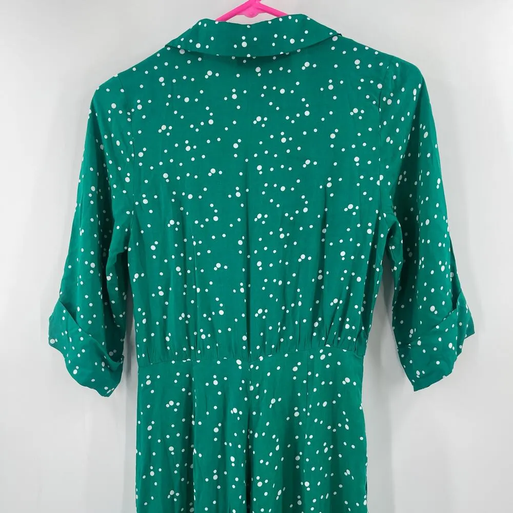MODCLOTH X COLLECTIF Jumpsuit Size 2 Green Dots Retro Pinup Away You Go Vintage - Image 6