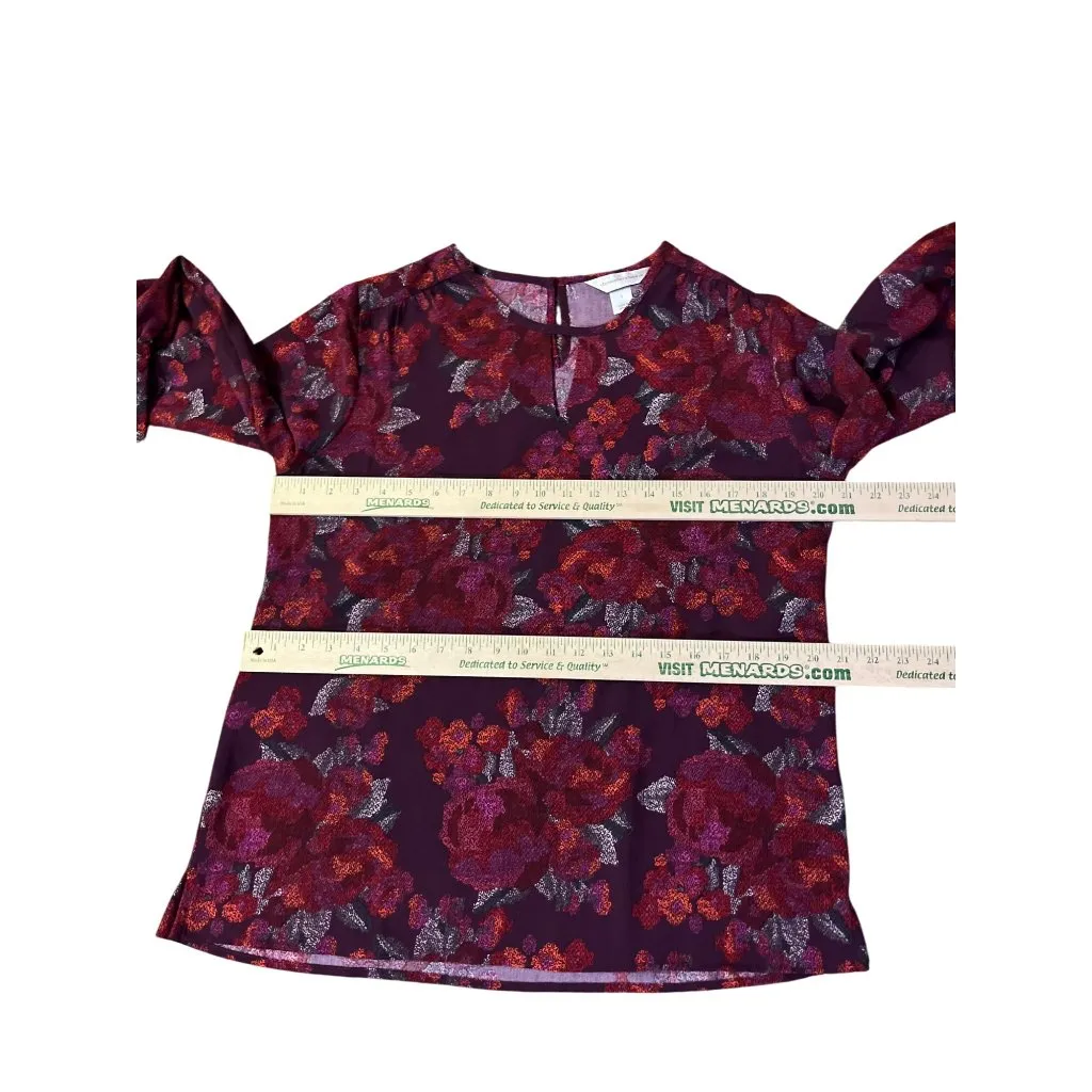 Christopher & Banks Women’s Blouse S Burgundy Floral Long Sleeve NEW - Image 10