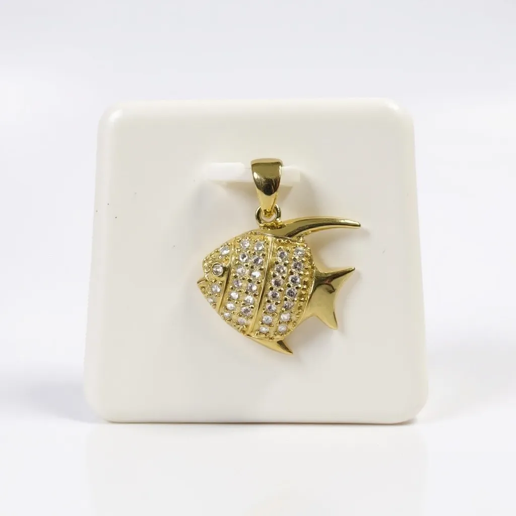 14k Gold Angelfish Necklace Pendant Moissanite Accent Charm Fine Jewelry - Image 8