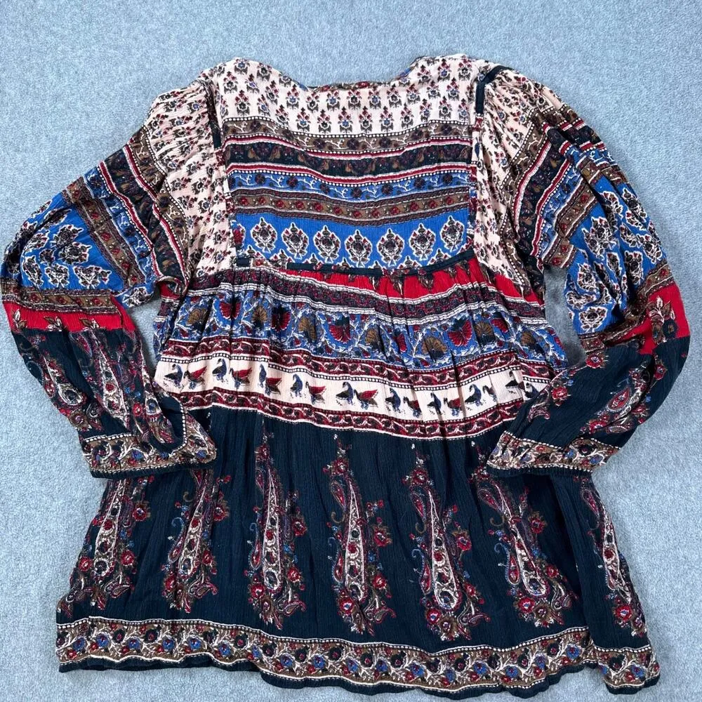 Gypsy Rose Peasant Top Women's Medium Mixed Print V-Neck 3/4 Sleeve Birds Boho - Image 9